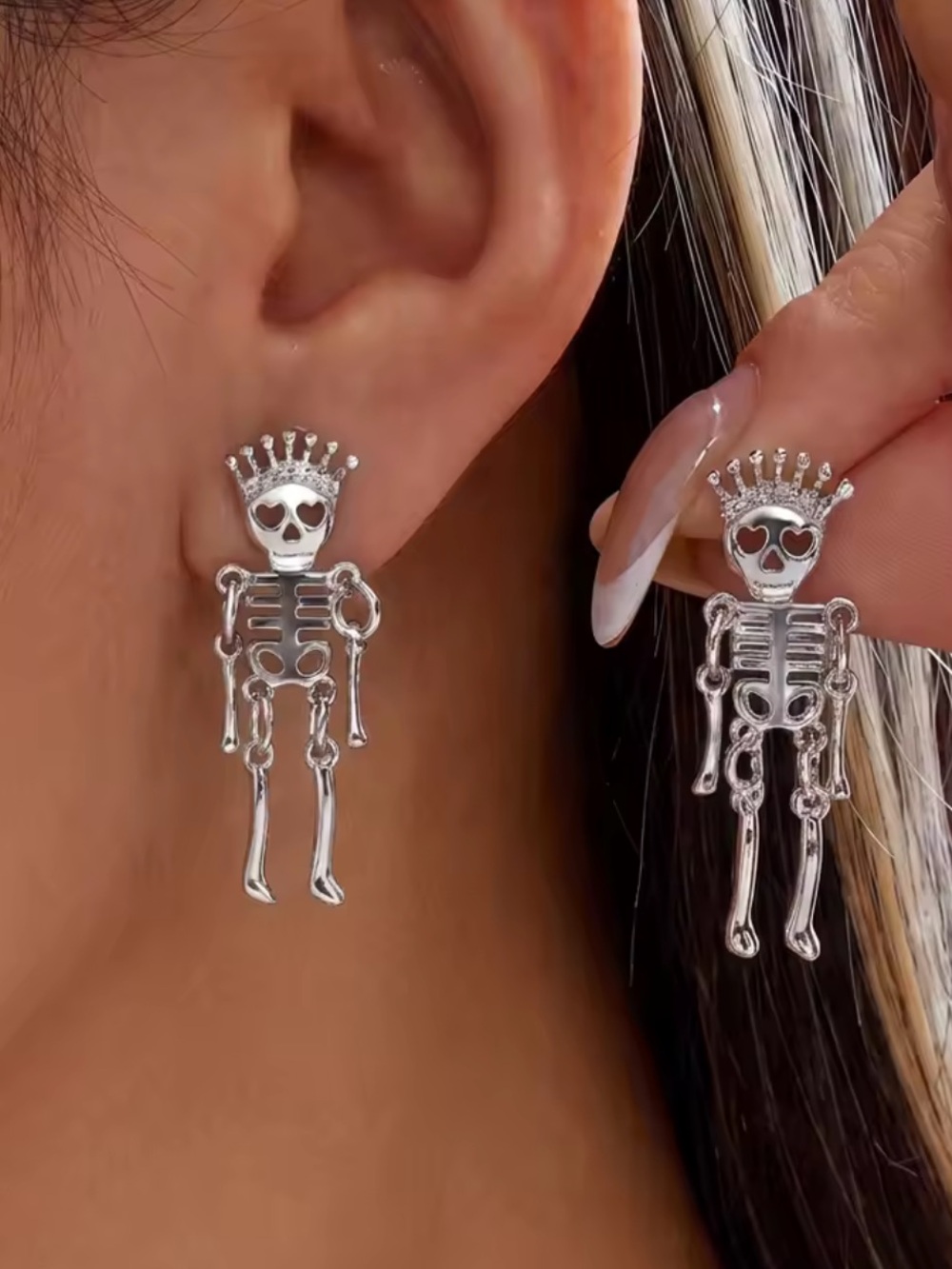 Target Silver Crowned Skeleton Drop Earrings - Silver